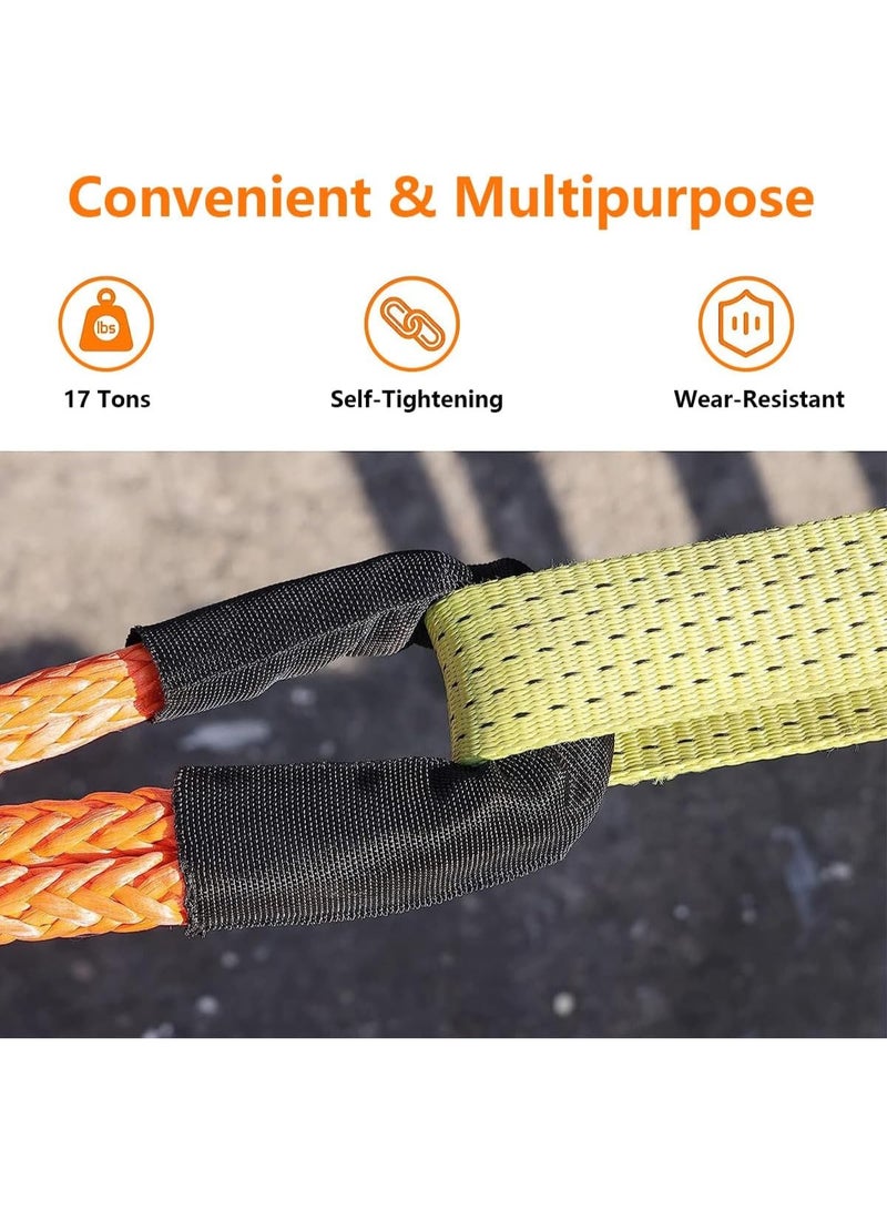 الاصطناعي ناعم سلاسل حبل قوي قبالة الطريق اتصل سلاسل، 1.5x56cm شاحنة استعادة حبل مجموعة 17T كسر القوة خفيفة الوزن مع الأكمام الوقائي لسحب 4X4 ATV سيارة الرباعية الرباعية الإبحار القوارب المقطورة، 2PCS - Image 4